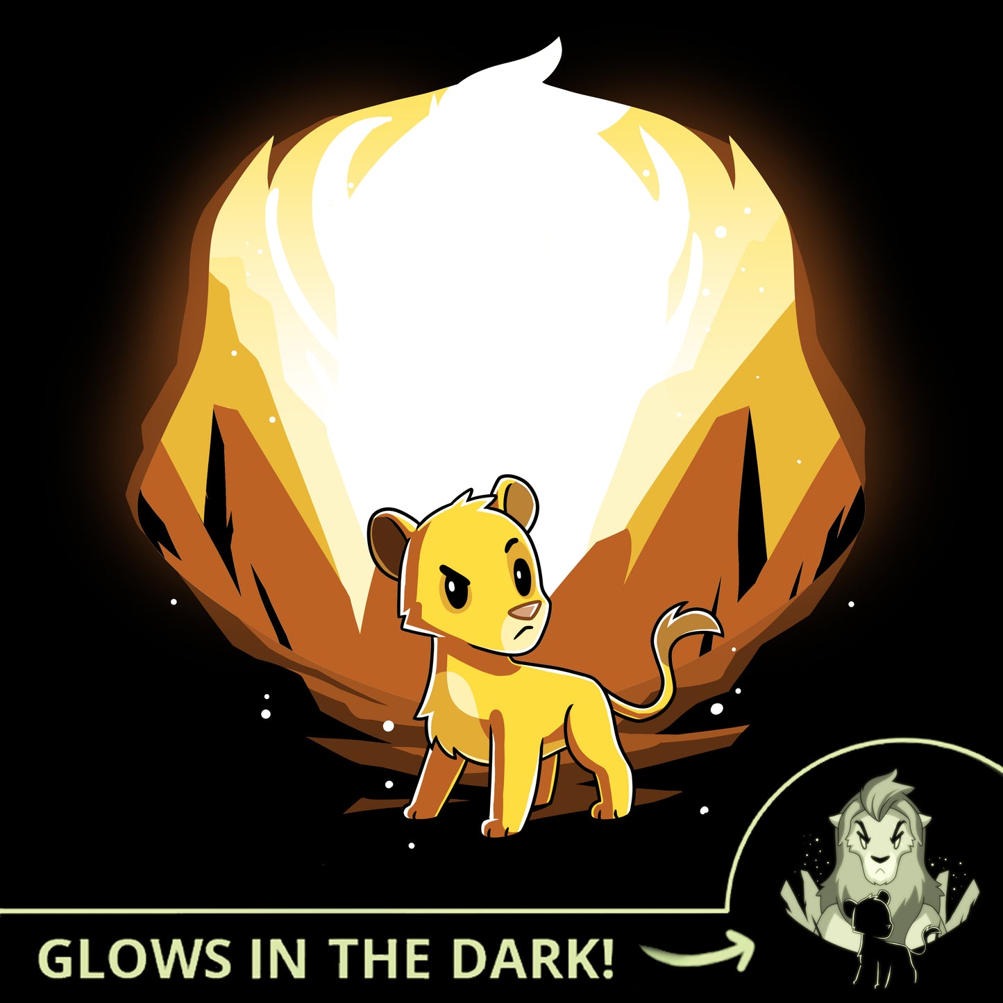 The Simba and Scar (Glow) T-shirt by Disney glows in the dark.