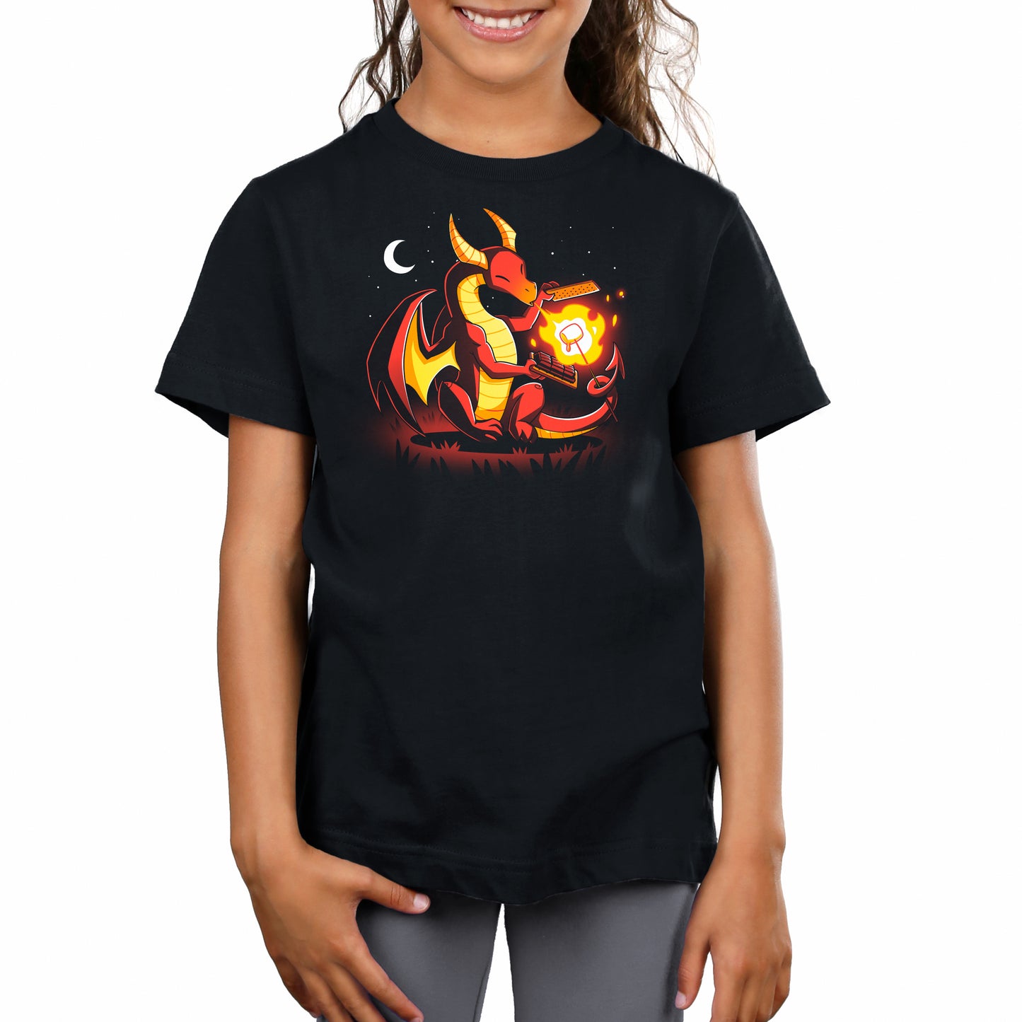 A girl wearing a S'more Hoarder TeeTurtle t-shirt.