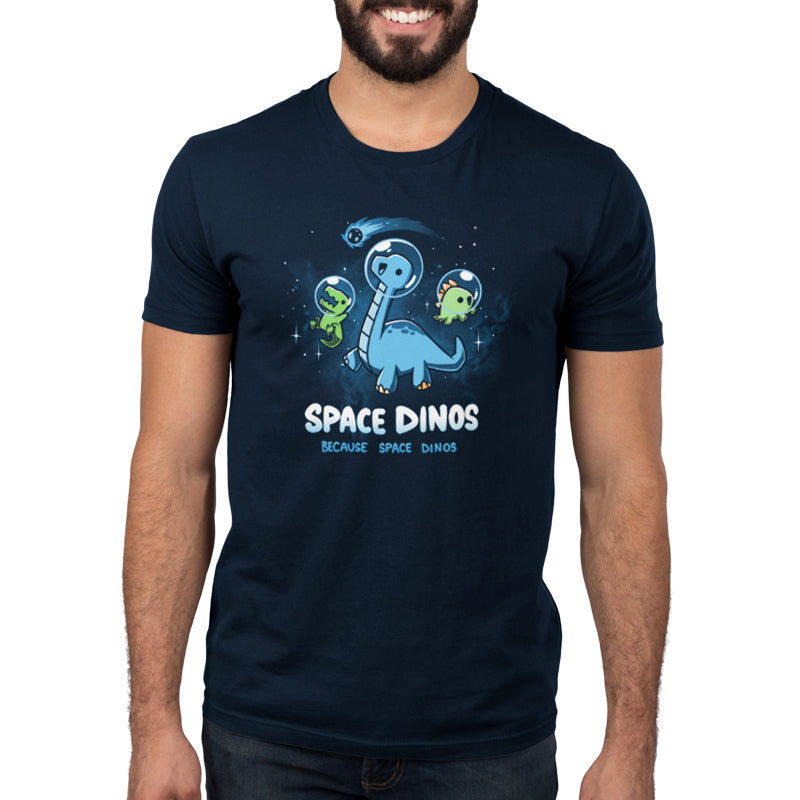 Navy blue TeeTurtle Space Dinos t-shirt featuring space dinos.