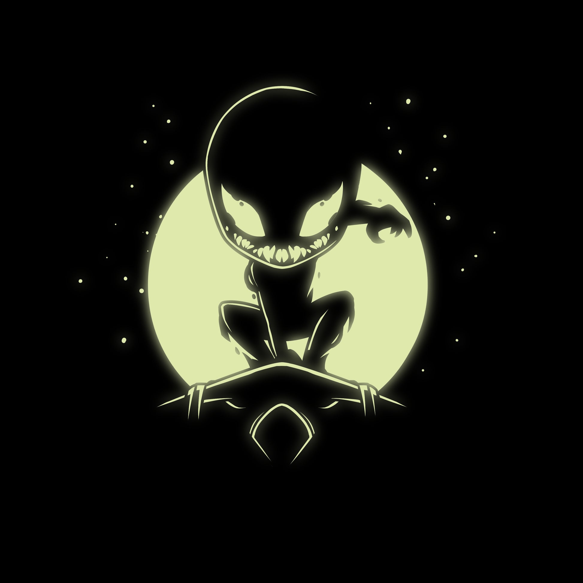 A little boy wearing a Marvel Spider-Man Symbiote (Glow) T-shirt sits on a moon.