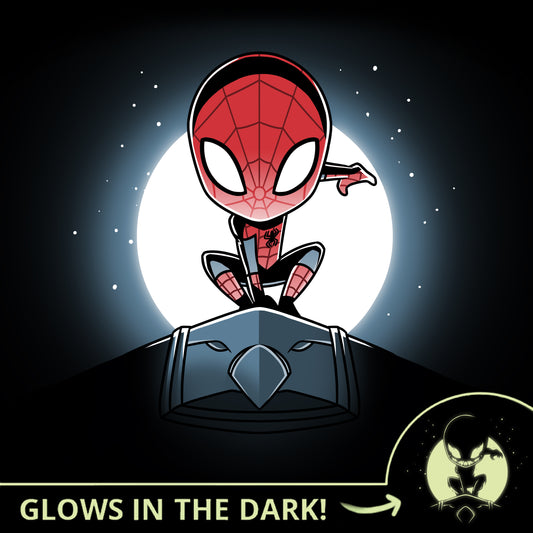 The Spider-Man Symbiote (Glow) t-shirt by Marvel glows in the dark.