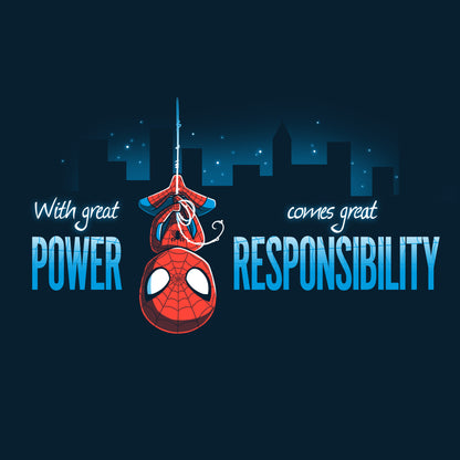 Officially licensed Marvel Spider-Man T-shirt featuring the iconic superhero quote "With Great Power Comes Great Responsibility.