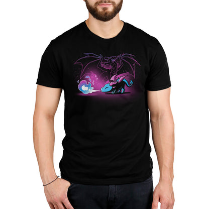 A black men's t-shirt with a purple dragon and a blue dragon representing the Spirit of the Dragon, made by TeeTurtle.