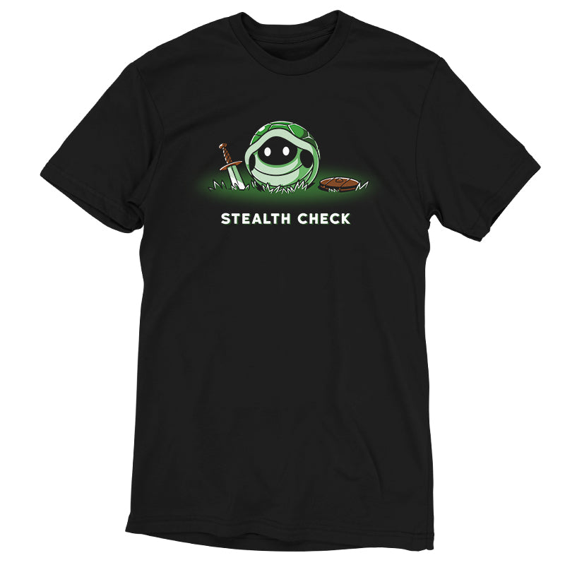 A black t-shirt with a Stealth Check (Turtle) design by TeeTurtle.