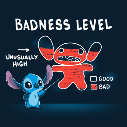 Officially licensed Disney Stitch's Badness Level tee.