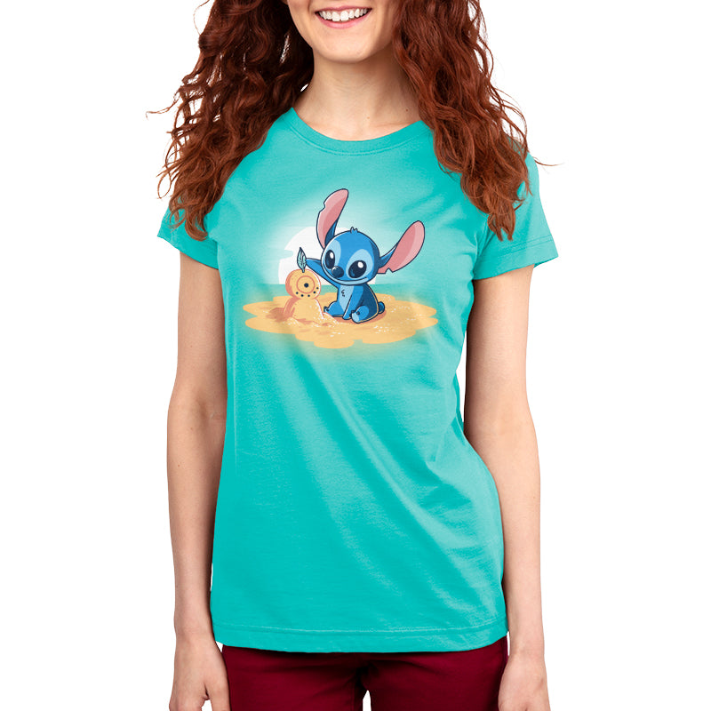 Officially licensed Lilo & Stitch Disney Stitch's Snowman women's t-shirt.
