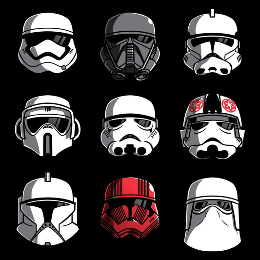 Officially licensed Star Wars Stormtroopers helmets on a super soft men's T-shirt.