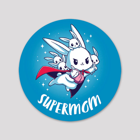 A TeeTurtle Supermom Sticker made of water-resistant vinyl.