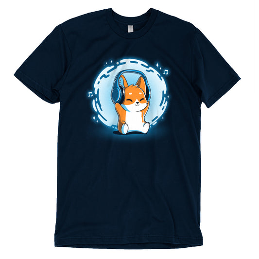 A Surrounded by Music (GLOW) t-shirt with an image of a rabbit sitting in a circle by TeeTurtle.