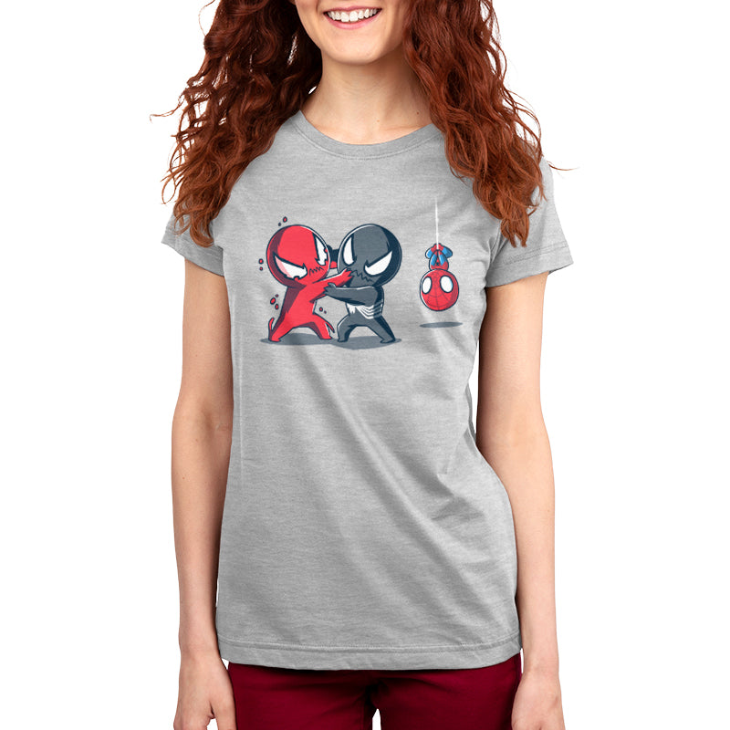 An officially licensed Marvel Spider-Man Symbiote Fight t-shirt made from super soft ringspun cotton.