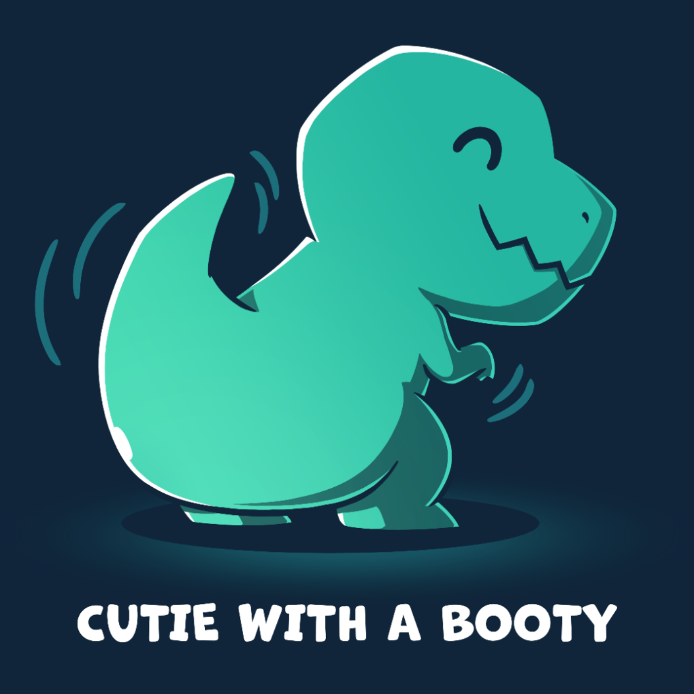 Crew Neck Sweatshirt_TeeTurtle navy Cutie With a Booty Crew Neck Sweatshirt featuring a happy green t-rex dinosaur wiggling its booty along with the text "Cutie With a Booty" 