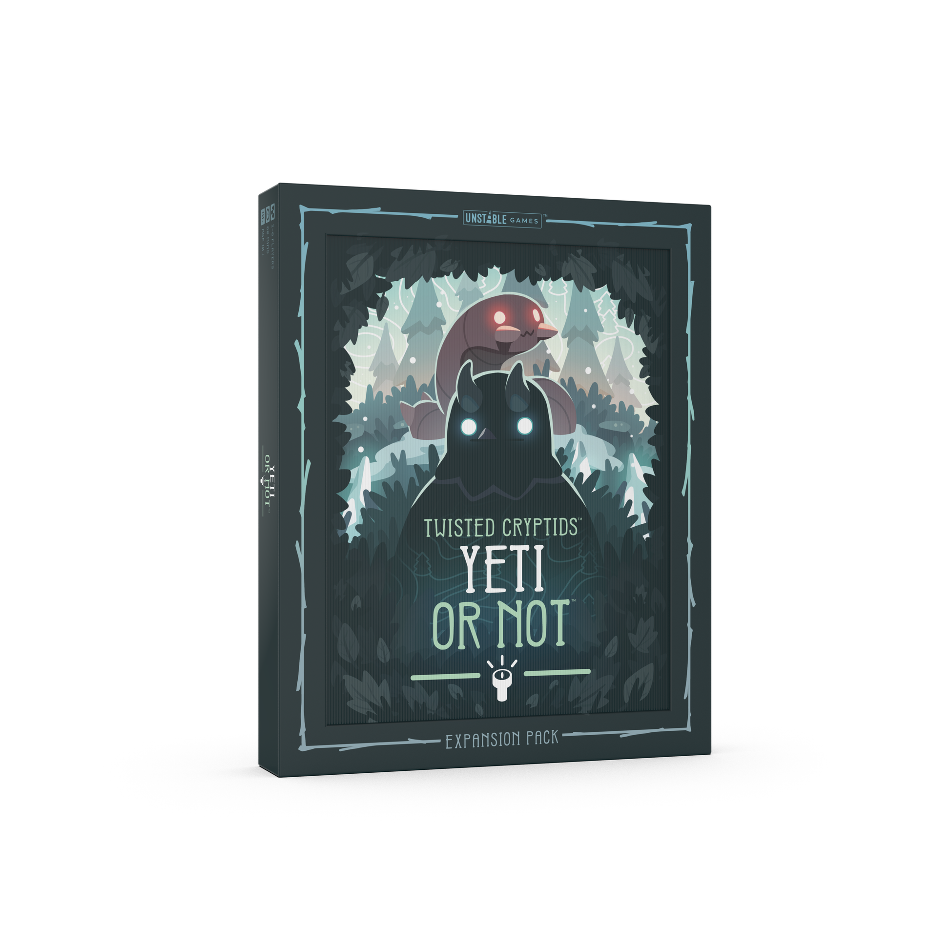 Twisted Cryptids 'Yeti or Not' Expansion Pack board game box shown at a three-quarter angle on a clean white background.