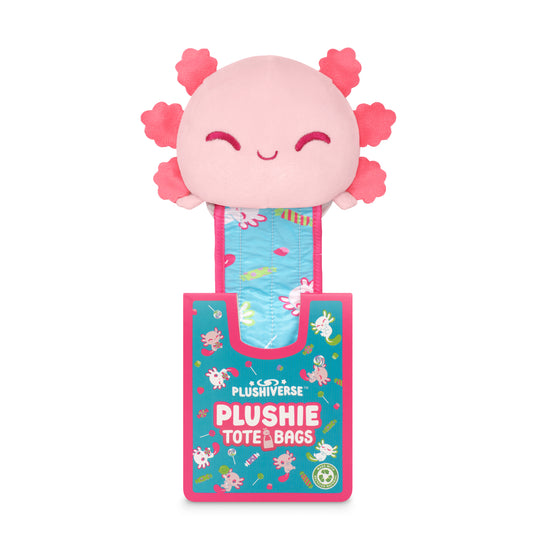 A Plushiverse Alotl Candy Plushie Tote Bag with a flower on it, perfect for any plushie lover from TeeTurtle.
