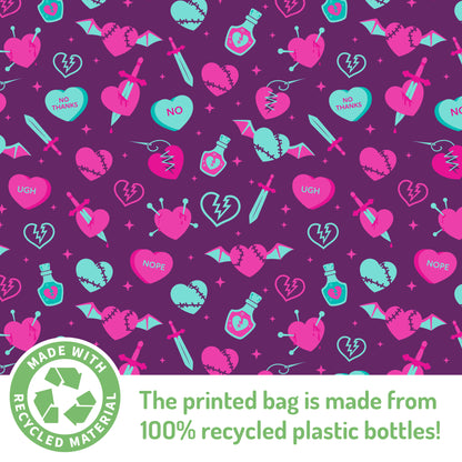 The Plushiverse Love Is Batty Plushie Tote Bag by TeeTurtle is made from recycled plastic bottles.