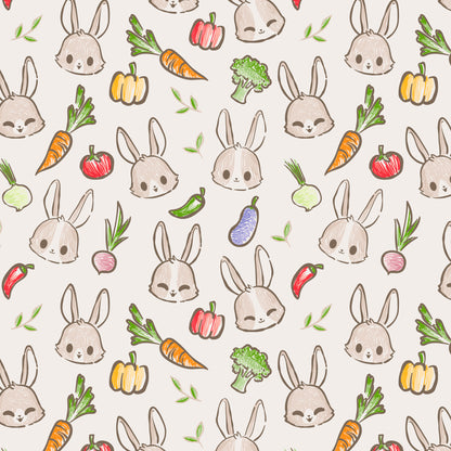 A seamless pattern with rabbits and vegetables on a Plushiverse Farmer's Market Bunny Plushie Tote Bag by TeeTurtle.