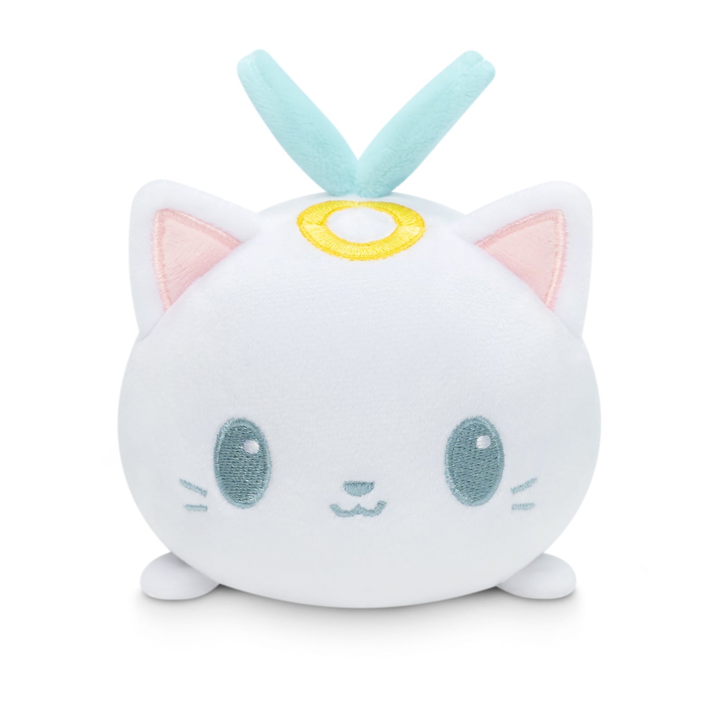 A Plushiverse Angelic Kitty Plushie Tote Bag with blue eyes, perfect for snuggling or displaying among your collection of TeeTurtle plushies.