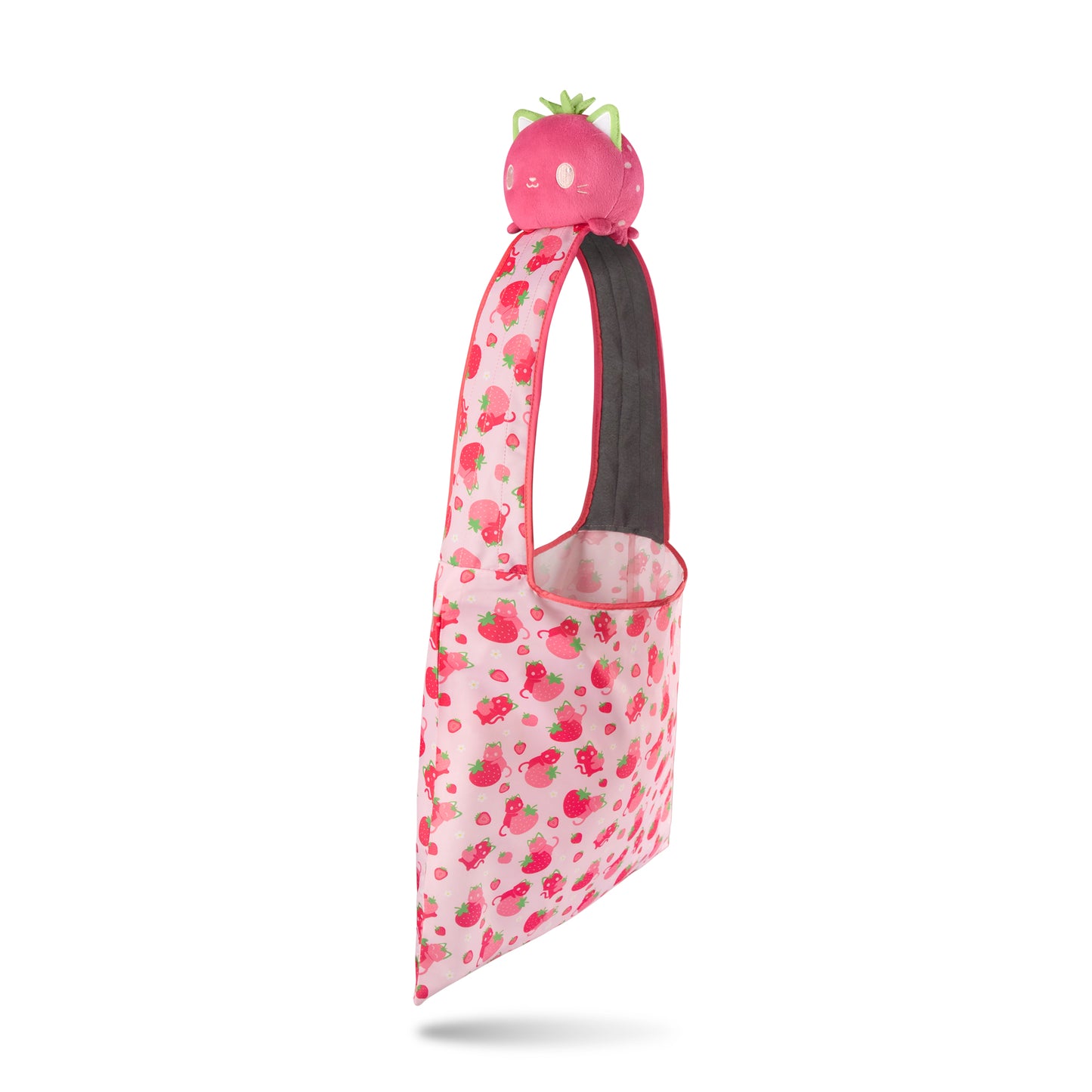 A Plushiverse Strawberry Cat Plushie Tote Bag by TeeTurtle with a strawberry on it.