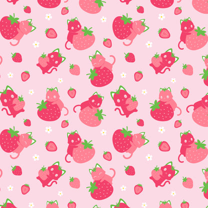 A Plushiverse Strawberry Cat Plushie Tote Bag by TeeTurtle with a pattern of strawberries and cats.