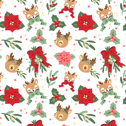 A Christmas pattern featuring reindeer and holly leaves, perfect for your festive Plushiverse Holly Jolly Deer Plushie Tote Bag by TeeTurtle.