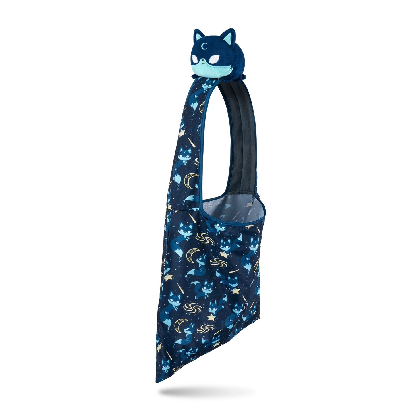 A cat-themed blue bib, perfect for TeeTurtle's Plushiverse Starry Fox Plushie Tote Bag enthusiasts.