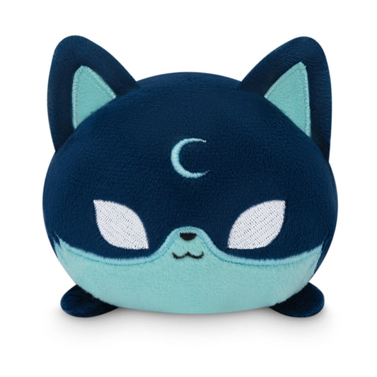 A TeeTurtle Plushiverse Starry Fox Plushie Tote Bag with blue eyes and a crescent moon.