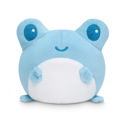 A Plushiverse Trans Pride Frog Plushie Tote Bag, one of TeeTurtle's adorable plushies, sitting on a white background.