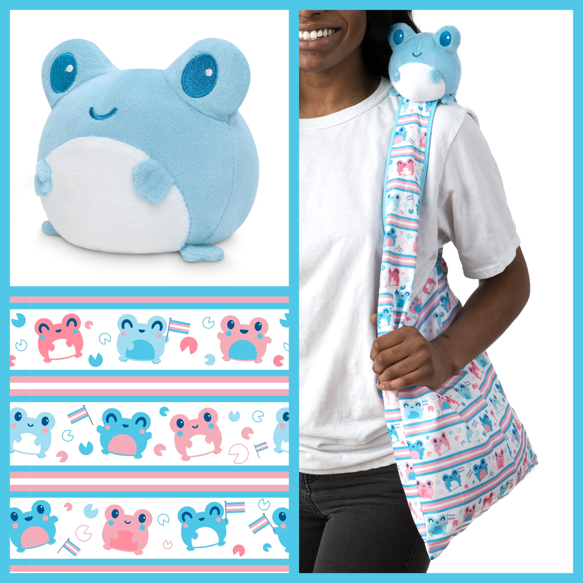 Plushiverse Trans Pride Frog Plushie Tote Bag, the perfect secret tote bag for your TeeTurtle plushies.