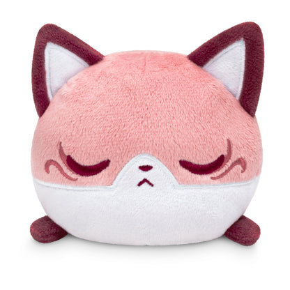 Plushie depicting a round, pink and white cat with closed eyes and pointed ears, looking grumpy - Plushiverse Enchanting Kitsune Plushie Tote Bag by TeeTurtle