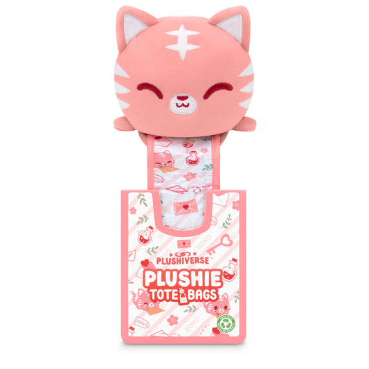 A Plushiverse Love Letter Tiger Plushie Tote Bag from TeeTurtle, designed as a secret tote bag for carrying essentials.