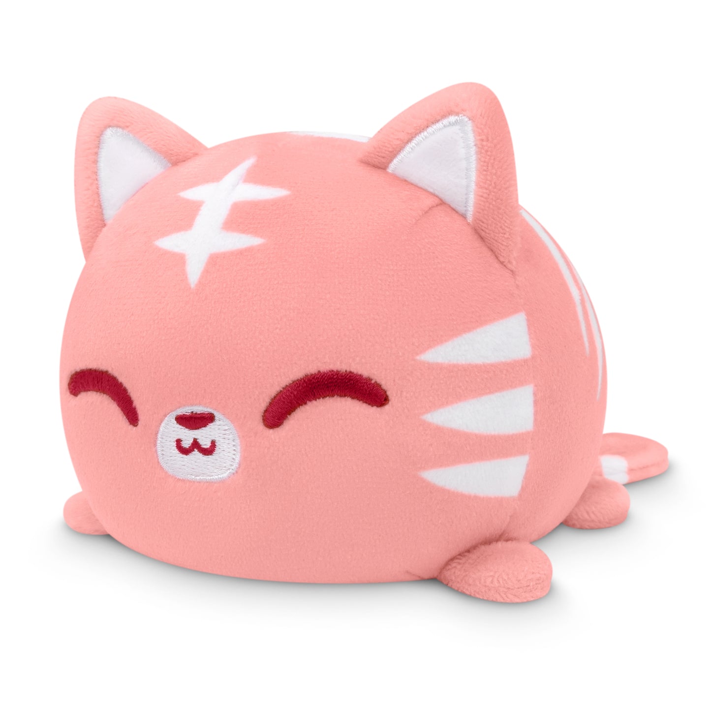 An adorable Plushiverse Love Letter Tiger plushie tote bag from TeeTurtle in pink and white is peacefully resting on a white surface.