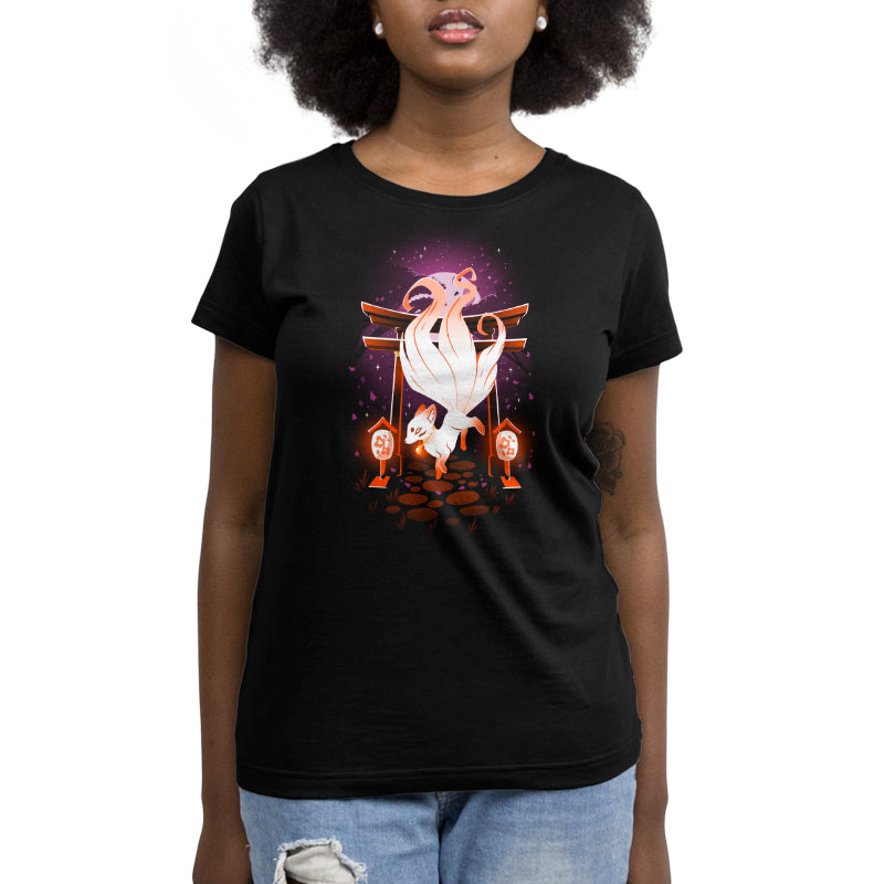 A black Enchanting Kitsune t-shirt by TeeTurtle with an enchanting image of a samurai.