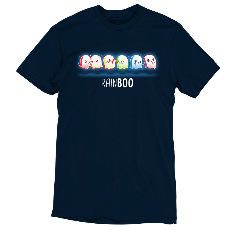 A black t-shirt with the word "Rainboo" printed on it from TeeTurtle.
