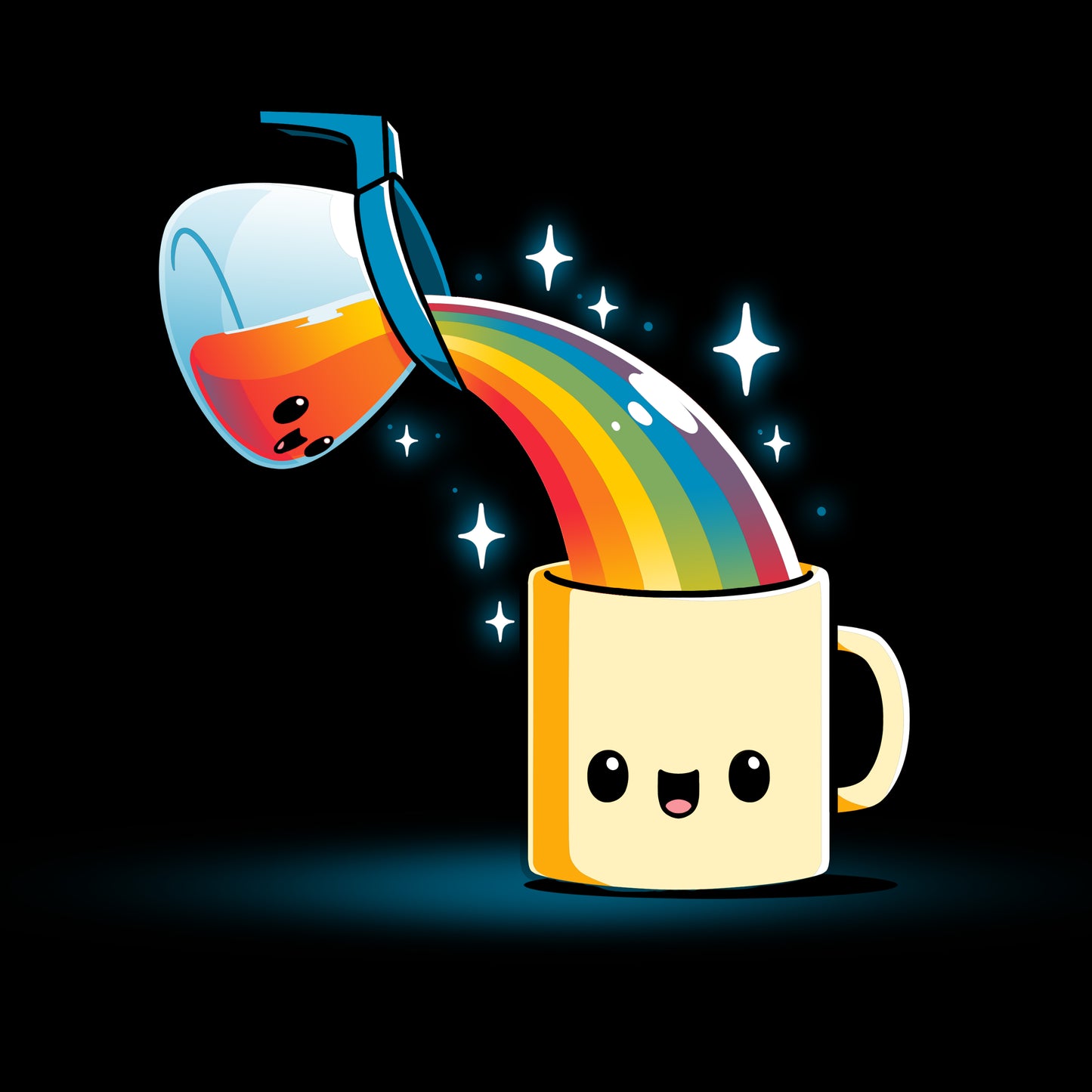 A Coffee is Magic mug pouring out a rainbow t-shirt designed by TeeTurtle.