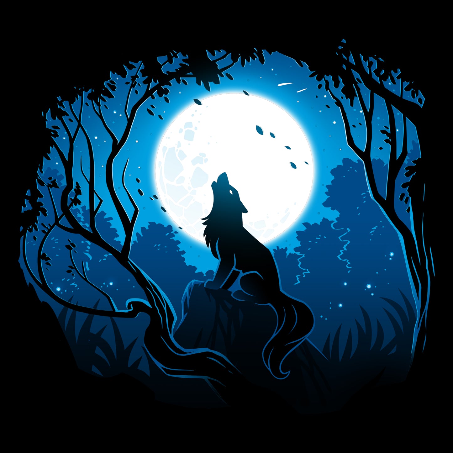 A TeeTurtle Moonlight Wolf black t-shirt featuring a moonlight wolf.