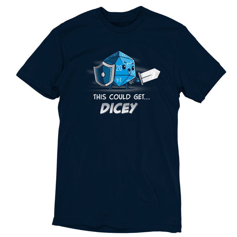 A navy blue t-shirt with the phrase "This Could Get Dicey" by TeeTurtle.