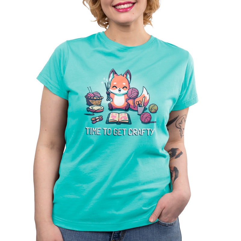 The Time to Get Crafty t-shirt with a knitting fox design for women, by TeeTurtle.