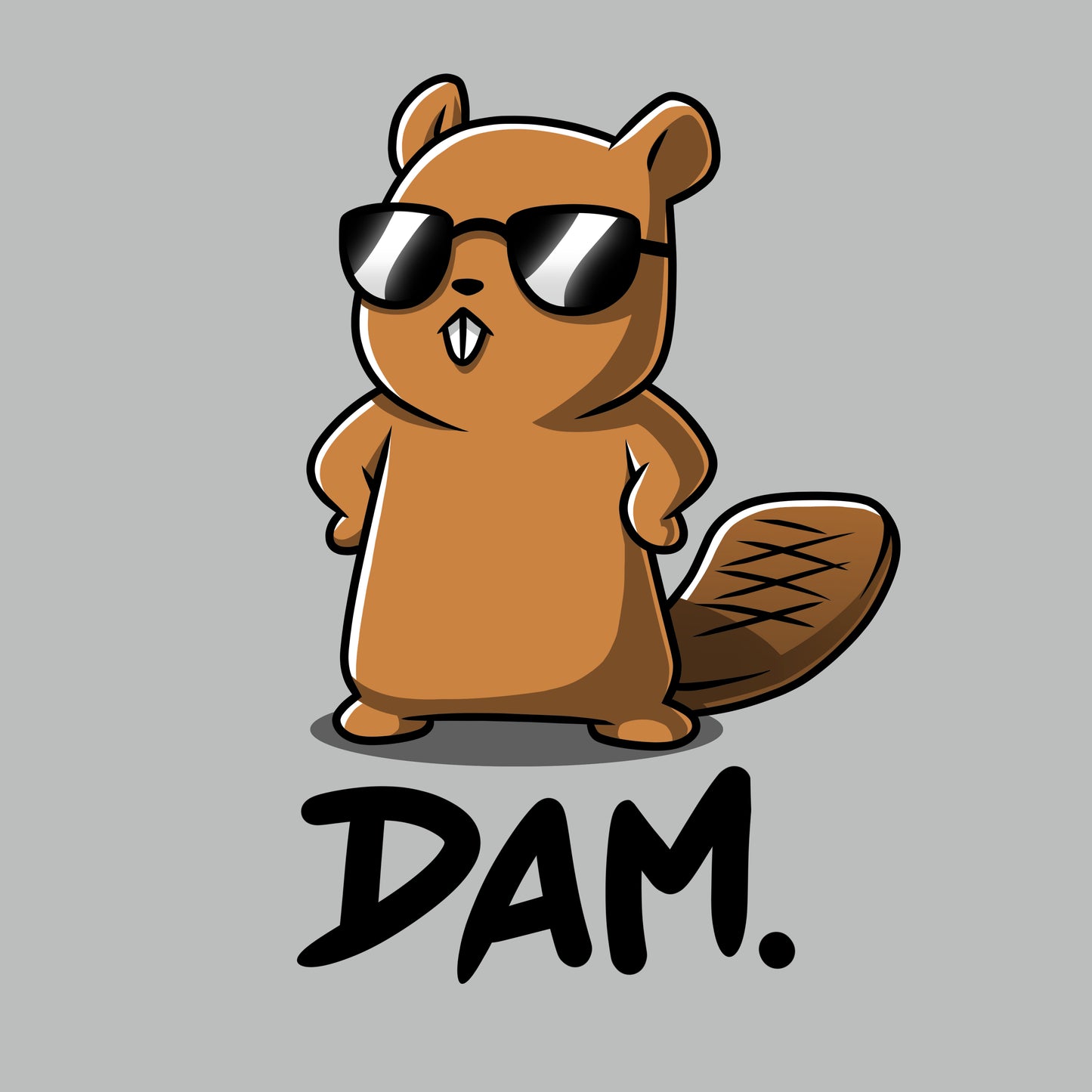 Premium Cotton T-shirt - Cartoon beaver wearing sunglasses, standing with hands on hips in a super soft cotton apparelfrom monsterdigital, with the word "Dam." written below.