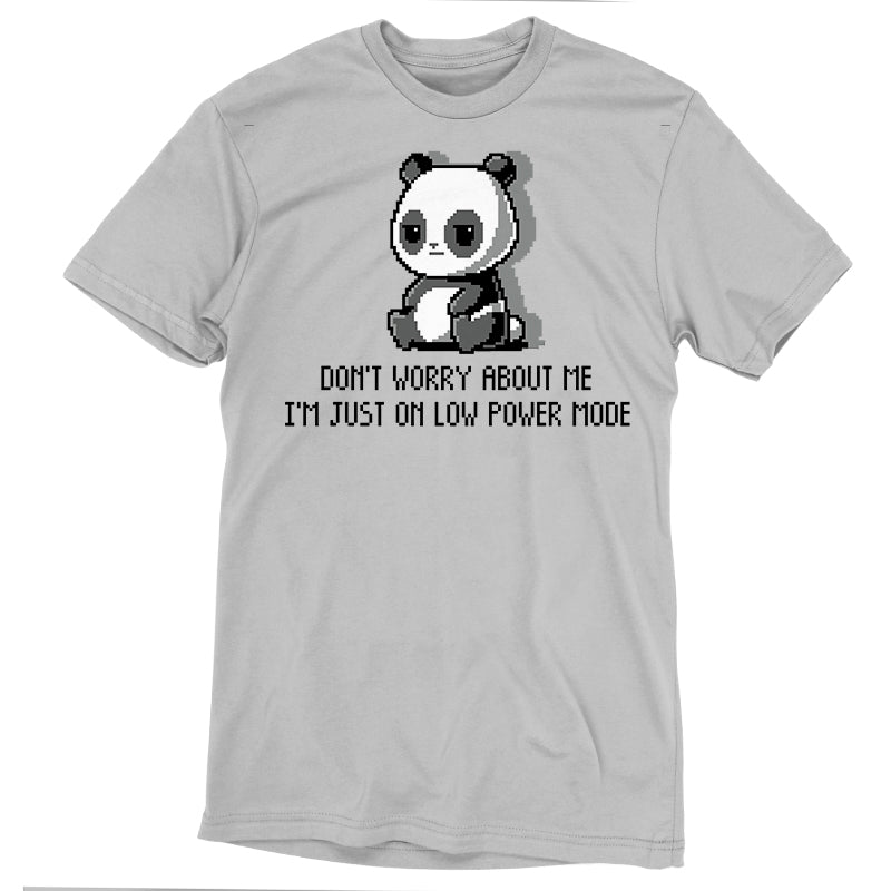 This super soft ringspun cotton gray t-shirt features a pixelated panda and the text "Don't worry about me. I'm just on low power mode." Perfect as a unisex tee, the Low Power Mode by monsterdigital is designed for comfort and style.