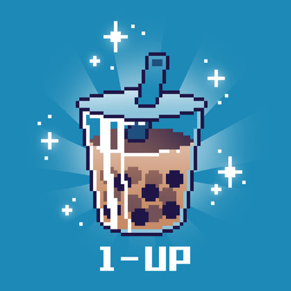 A pixelated image of a cup of 1-Up Boba with a straw, perfect for a TeeTurtle Boba enthusiast T-shirt.