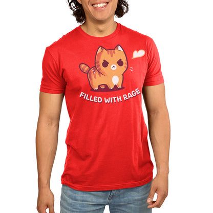 Men's Premium T-Shirt_TeeTurtle red Filled With Rage Men's Premium T-Shirt featuring an angry orange tabby cat puffed up with its tail raised and a small white puff beside it, with the text "Filled With Rage."
