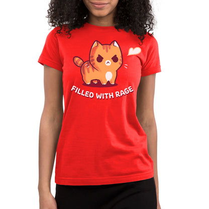 Women's Premium T-Shirt_TeeTurtle red Filled With Rage Women's Premium T-Shirt featuring an angry orange tabby cat puffed up with its tail raised and a small white puff beside it, with the text "Filled With Rage."