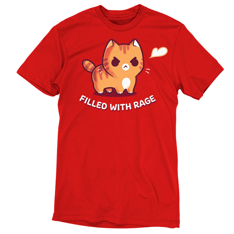 Men's Premium T-Shirt_TeeTurtle red Filled With Rage Men's Premium T-Shirt featuring an angry orange tabby cat puffed up with its tail raised and a small white puff beside it, with the text "Filled With Rage."