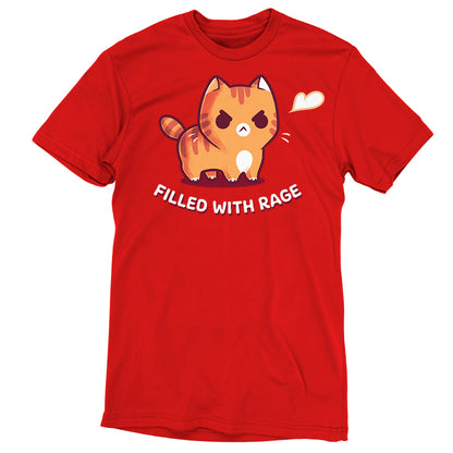 Men's Premium T-Shirt_TeeTurtle red Filled With Rage Men's Premium T-Shirt featuring an angry orange tabby cat puffed up with its tail raised and a small white puff beside it, with the text "Filled With Rage."