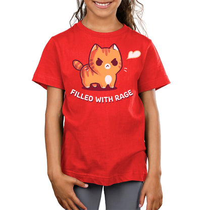Kids' Classic T-Shirt_TeeTurtle red Filled With Rage Kids' Classic T-Shirt featuring an angry orange tabby cat puffed up with its tail raised and a small white puff beside it, with the text "Filled With Rage."