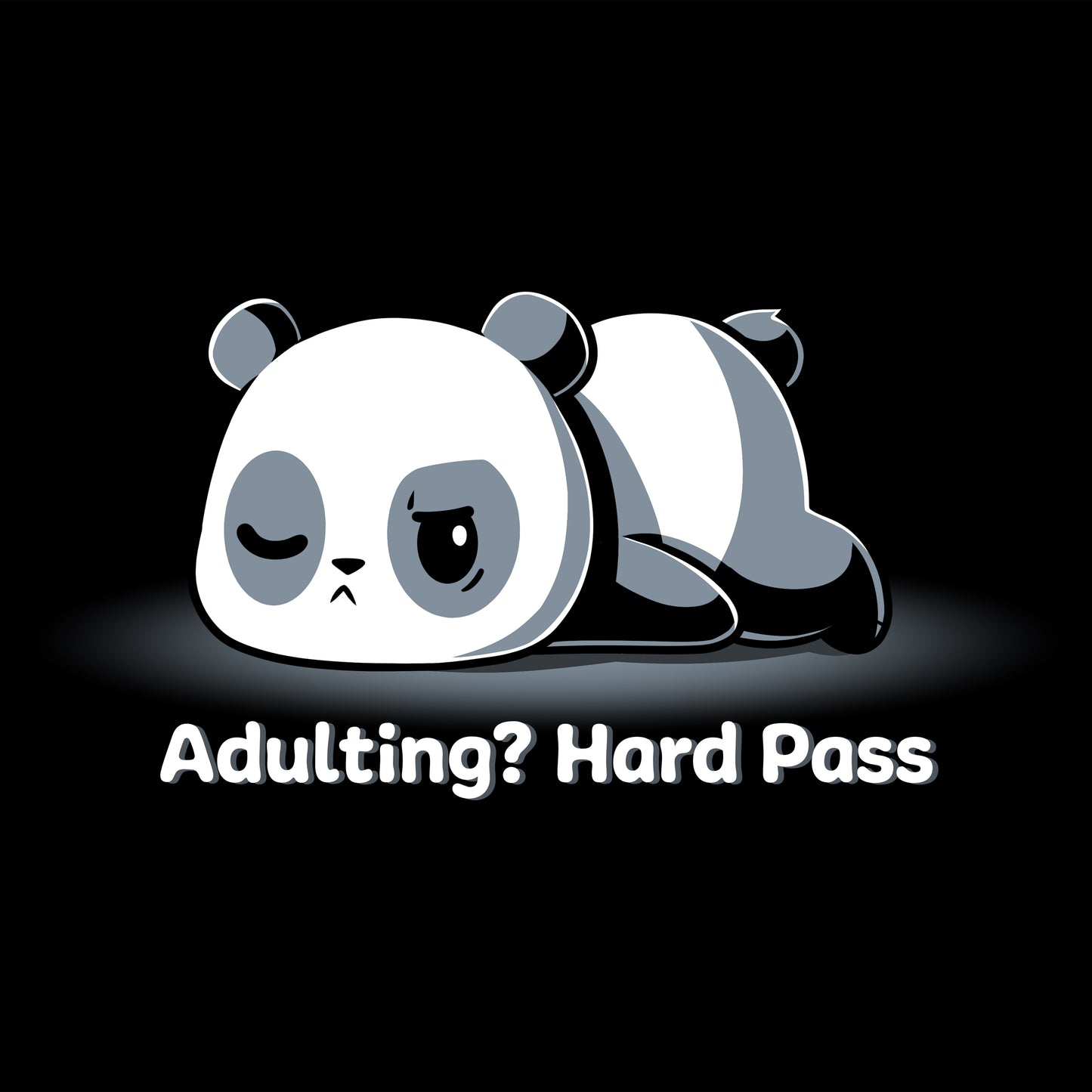 A panda bear wearing a T-shirt with the words "Adulting? Hard Pass" by TeeTurtle on a black background.
