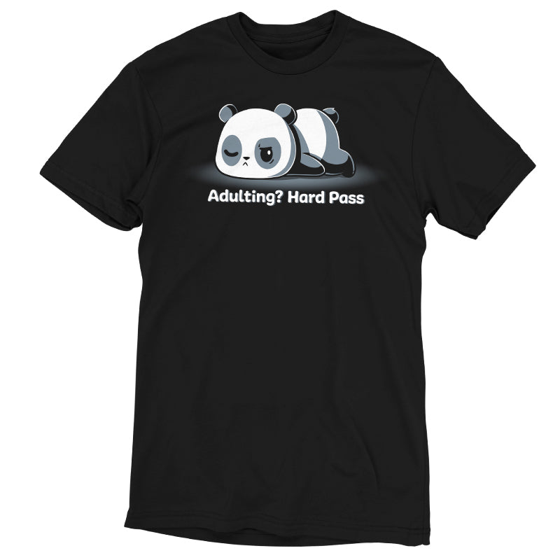 A black t-shirt from TeeTurtle saying "Adulting? Hard Pass".