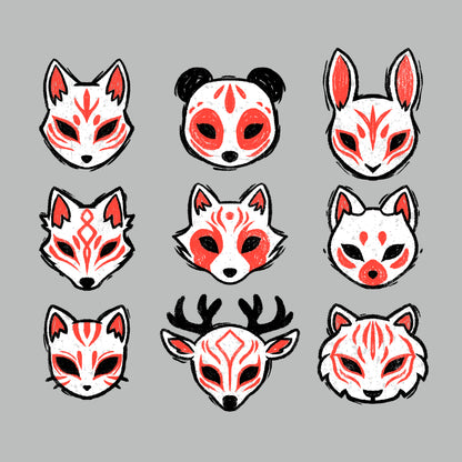 Japanese foxes are featured on this TeeTurtle Animal Masks T-shirt, making it a perfect choice for animal enthusiasts and those who love unique tees.