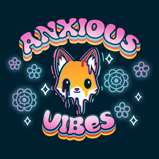 An image of a fox with Anxious Vibes on a TeeTurtle t-shirt.