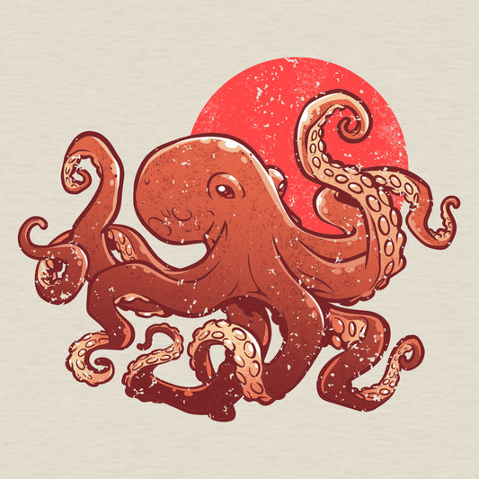 A cartoon of an octopus on a comfortable ringspun cotton TeeTurtle T-shirt.