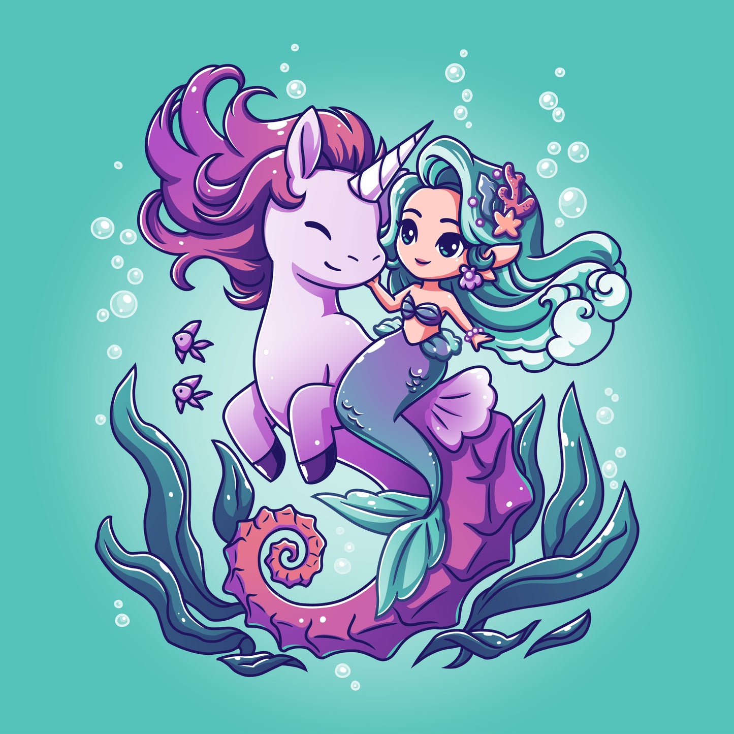 BFFs (Sea Unicorn and Mermaid), best friends, embark on a TeeTurtle undersea ocean adventure.